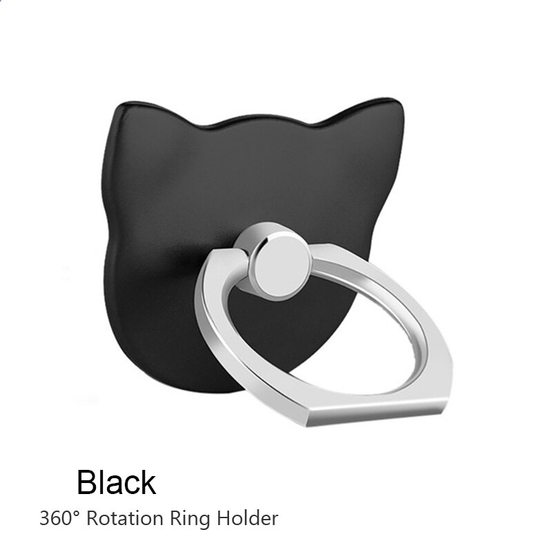 Universel téléphone porte-anneau anti-dérapant doigt porte-anneau mignon chat/fleur métal poignée Support téléphone Mobile Support en plastique pour tablette: Type 3 Black