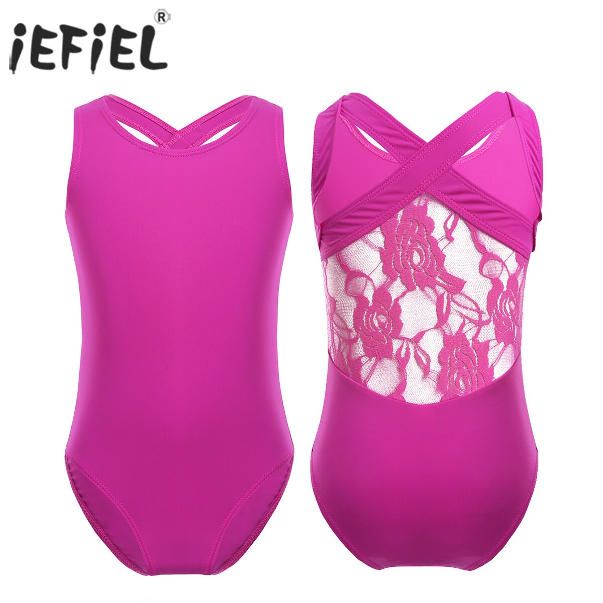 iEFiEL Kids Ballerina Tank Leotard Ballet Dancer Gymnastics Leotard Girls bodysuit with Lace Back Ballet Tutu Dancing Costumes