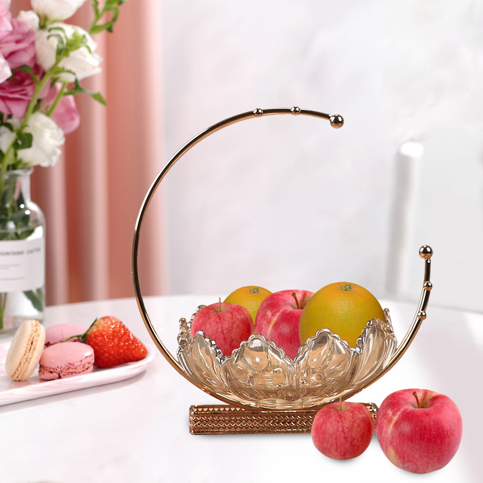 Glass Fruit Bowl with Metal Stand Fruit Bowl Serving Dessert Appetizer Cake Candy Chip Dish