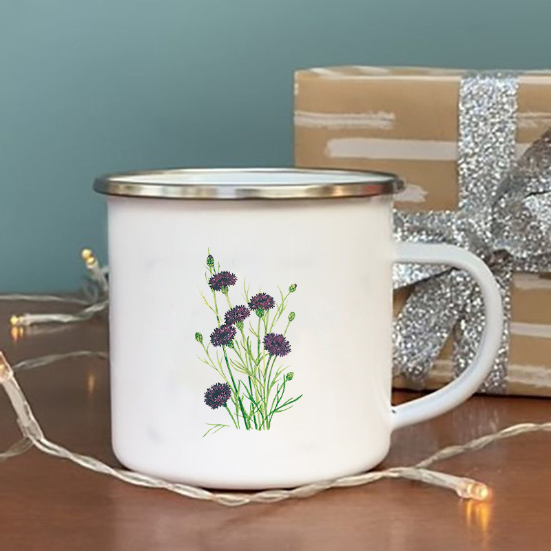 Ingen regn ingen blomst print emalje krus vintage kaffe vin kopp drikke dessert melk kopp camping krus håndtak drinkware: Xh1010-a015wh-8