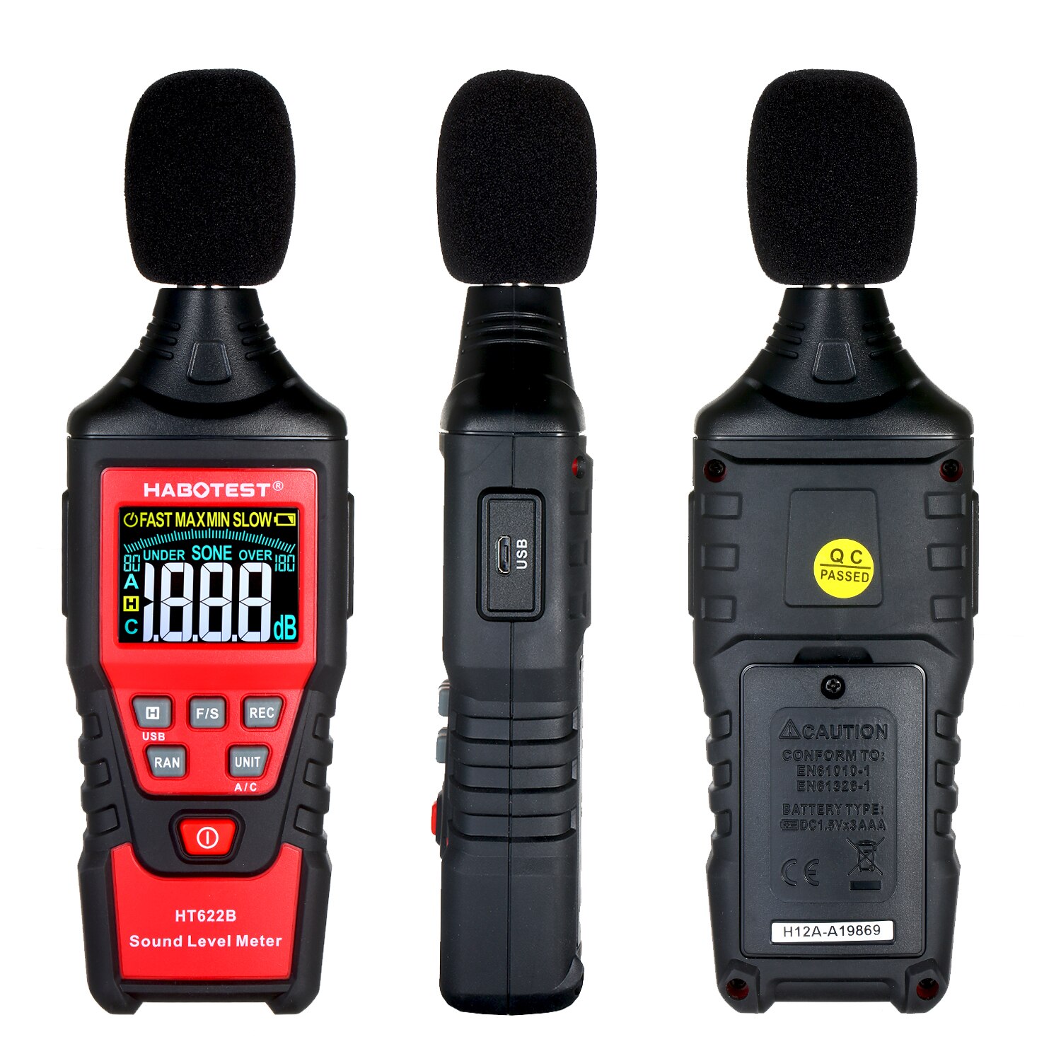 HABOTEST HT622B décibel numérique avec Port USB A/C pondéré sonomètre LCD couleur écran bruit détecteur de son