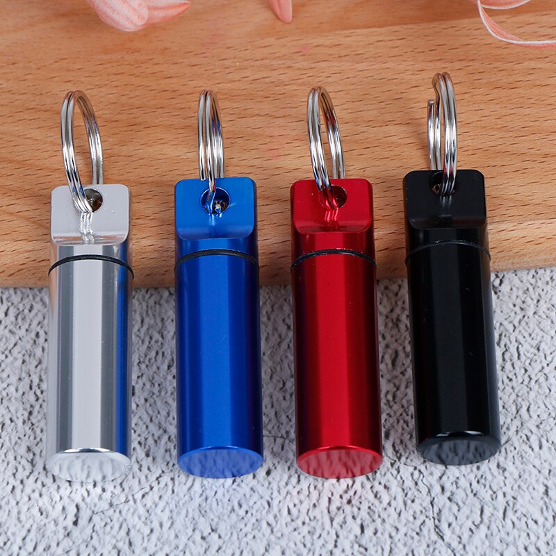 Pastillero de aluminio resistente al agua, estuche para medicamentos, portabotellas, llavero, pastillero para exteriores, pastillero, 4 colores, 1 ud.