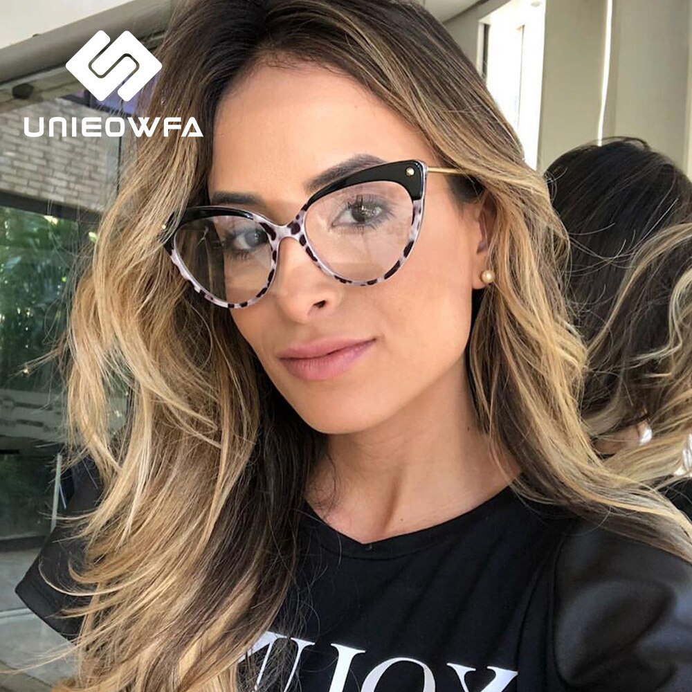 UNIEOWFA Retro Cat Eye Women Glasses Optical Frame Clear Myopia TR90 Big Frame Eyewear Vintage Prescription Eyeglasses Frames
