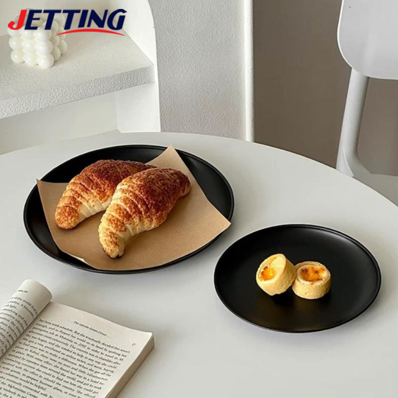 Schwarzer Dessertteller aus Edelstahl für Schmuck, zum Nachmittagstee, Kuchen, Servieren, Wohnzimmer, Obstteller