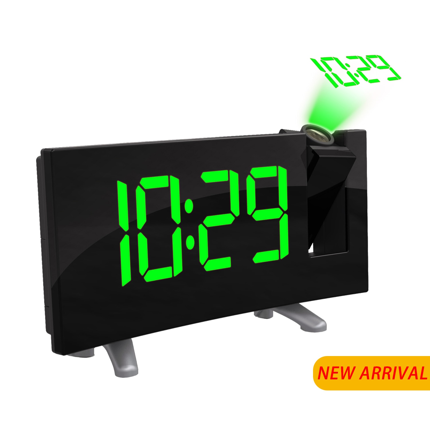 Digital projektor radio väckarklocka snooze timer led display bred böjd skärm usb laddning 180 grader bord vägg fm radio klocka