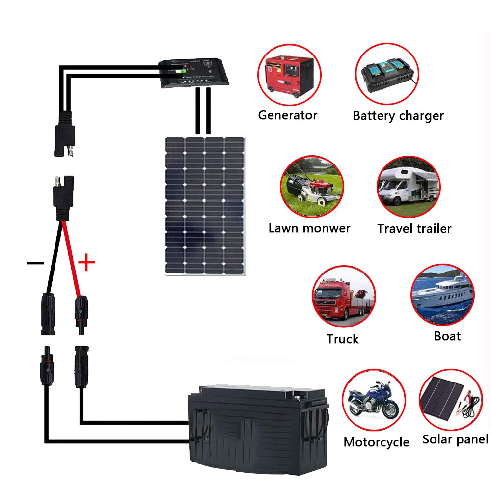 Adaptateur solaire vers SAE 10awg, connecteur de câble avec connecteurs inversés à polarité pour panneaux solaires RV 30cm/1ft
