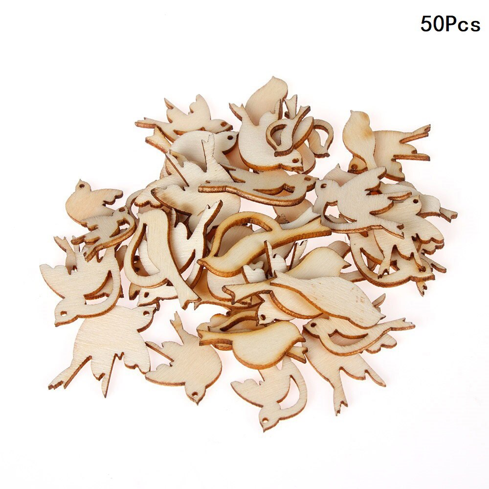 50Pcs/Set Wood Handicraft Mixed Bird DIY Wooden Crafts Scrapbookings Accessories Embellishment Home Decorations 10-20mm: 50Pcs