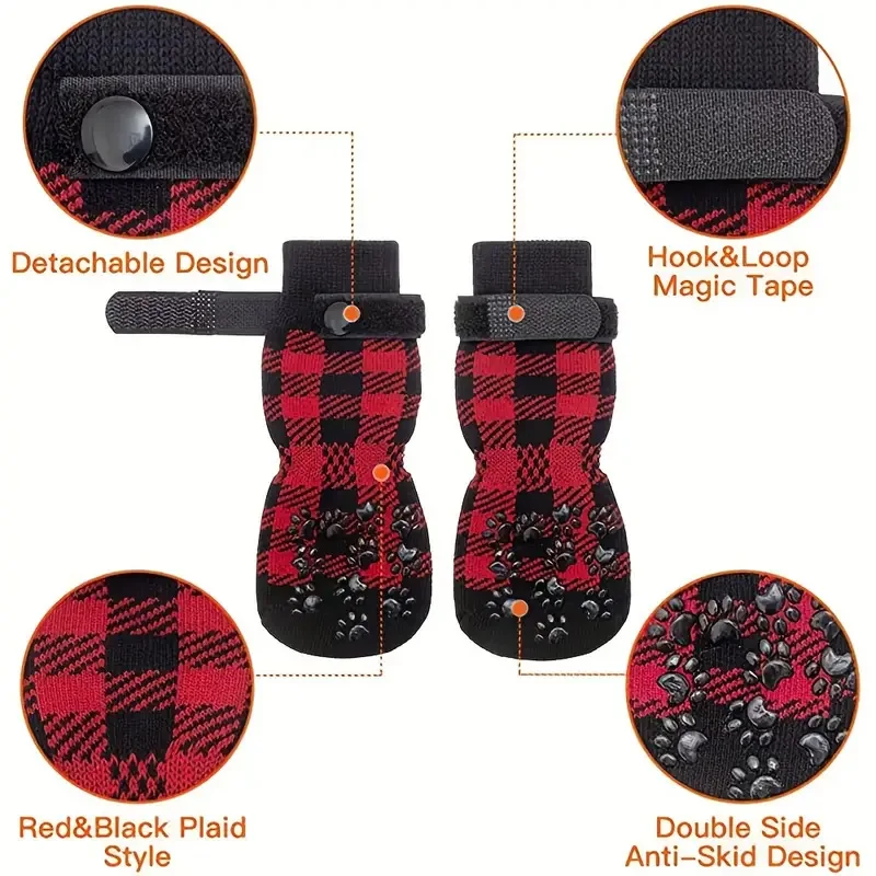 4 unids/set calcetines antideslizantes para perros 4 Uds Protector de pata Control de tracción ropa interior ajustable tejida con refuerzo de goma
