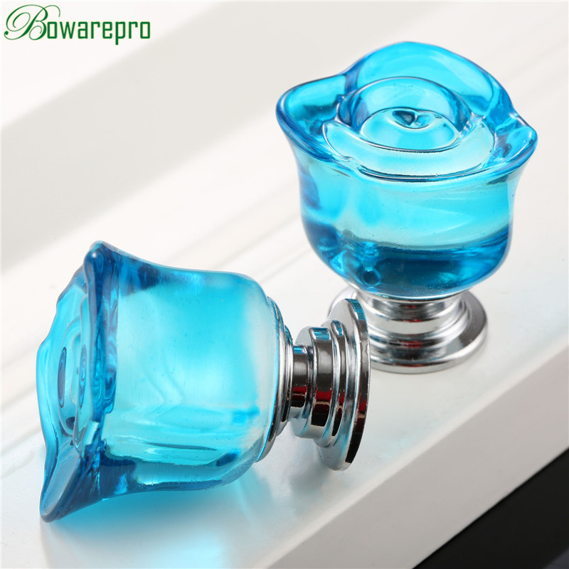1Pc 30Mm Kristallen Roos Glas Doorzichtige Kast Knop Lade Trekt Handvat Keukendeur Garderobe Meubels Hardware Knoppen En Handgrepen