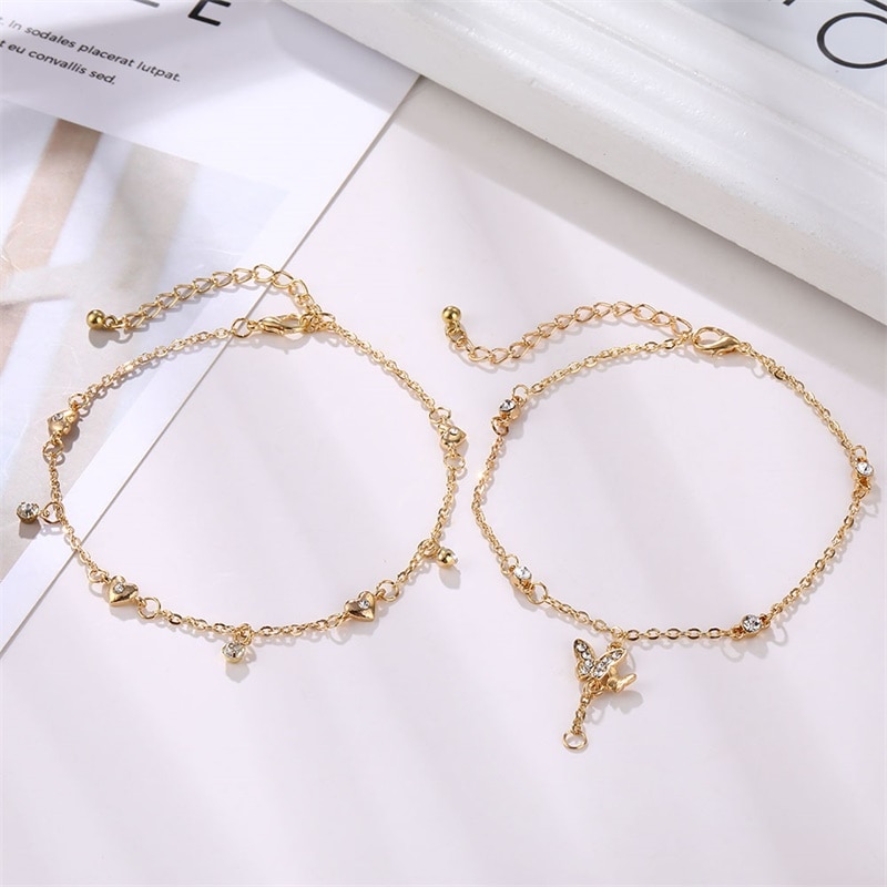 Bíkim tornozeleiras de cristal boêmias, para mulheres, boho, contas douradas, lua, estrela, multicamadas, pulseira para pé, perna, praia, joias