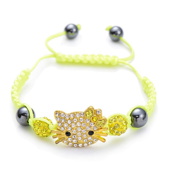 Kids Bracelet Children's Bracelet Connecte Handmade Cute Cat Bracelet for Girls Boys Crystal Beads Braid Charm Bracelets: gold yellow