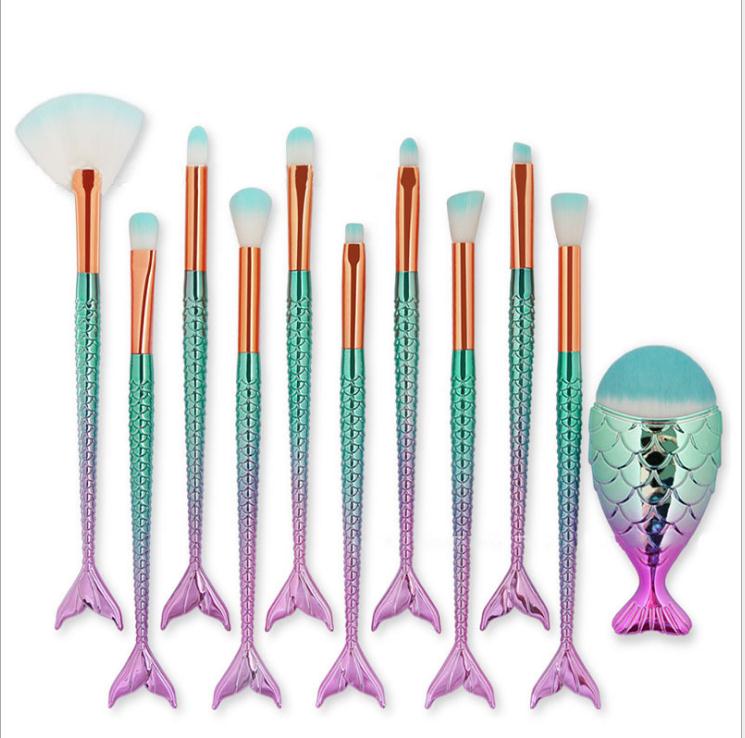 Mermaid Makeup Brushes Set For Foundation Powder Blusher Eyeshadow Concealer Lip Eye Face Make Up Brush Cosmetics Beauty Tools: 11pcs