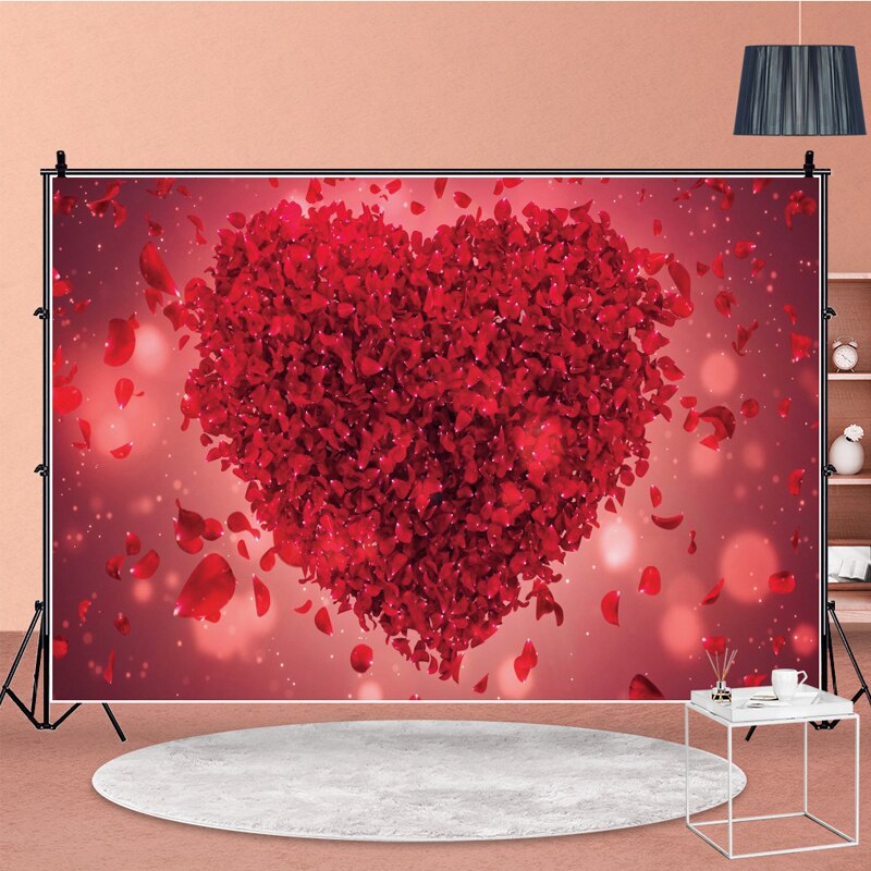 Valentine's Day Red Rose Love Heart Photography Backdrops Wedding Bridal Shower Photo Props Studio Booth Background Party Decor