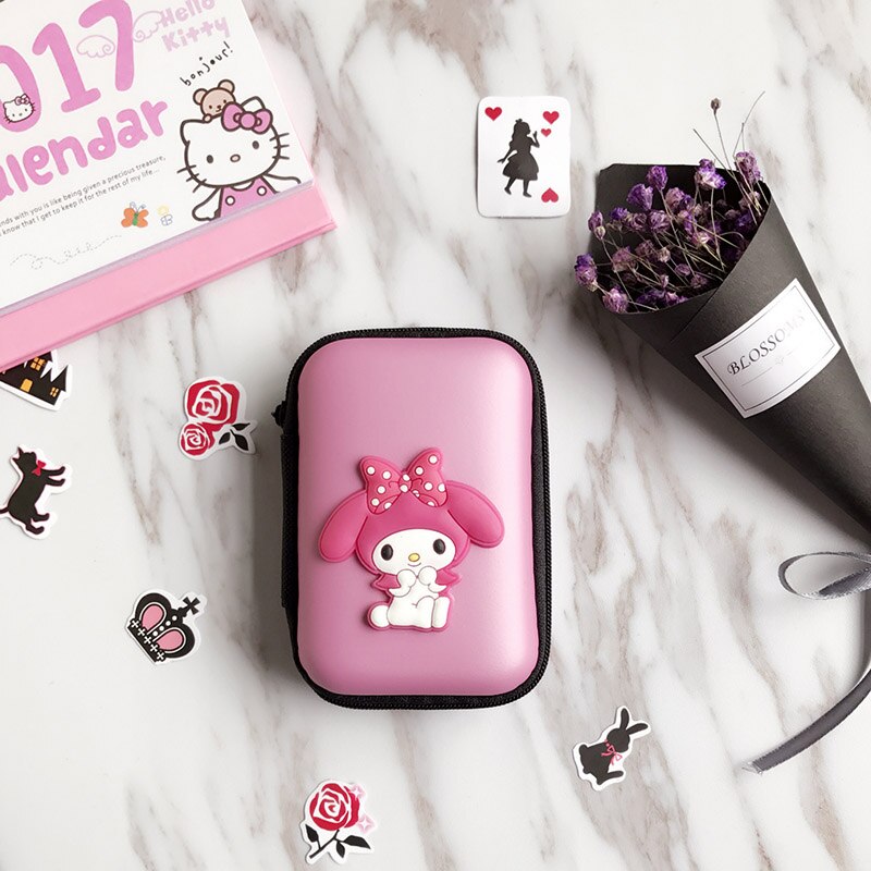 Mini BOLSA PARA auriculares con dibujos animados, organizador de cables USB, funda protectora para auriculares con cremallera, bolsa de almacenamiento para auriculares, monedero: Pink Melody