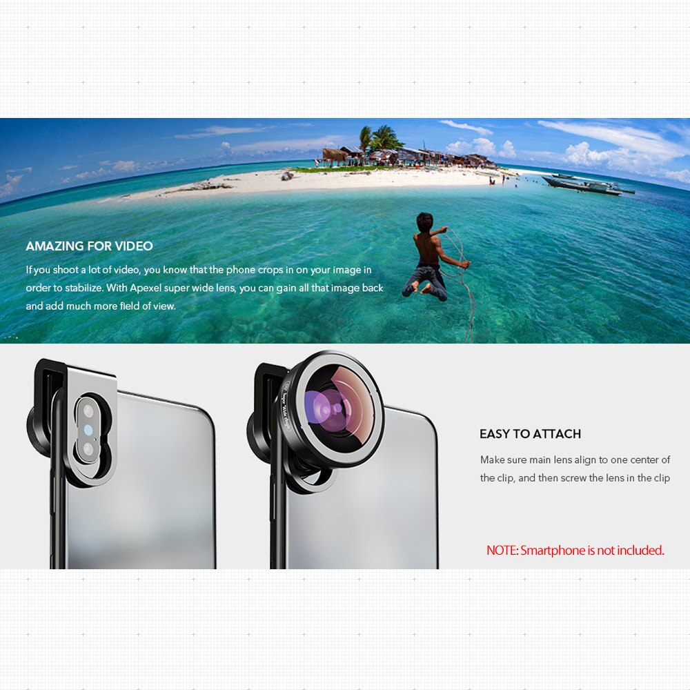 Apexel 170°super Wide Angle Lens For Iphone Pixel For Samsung For Huawei Smartphones For Dual Lens / Single Lens Smartphone