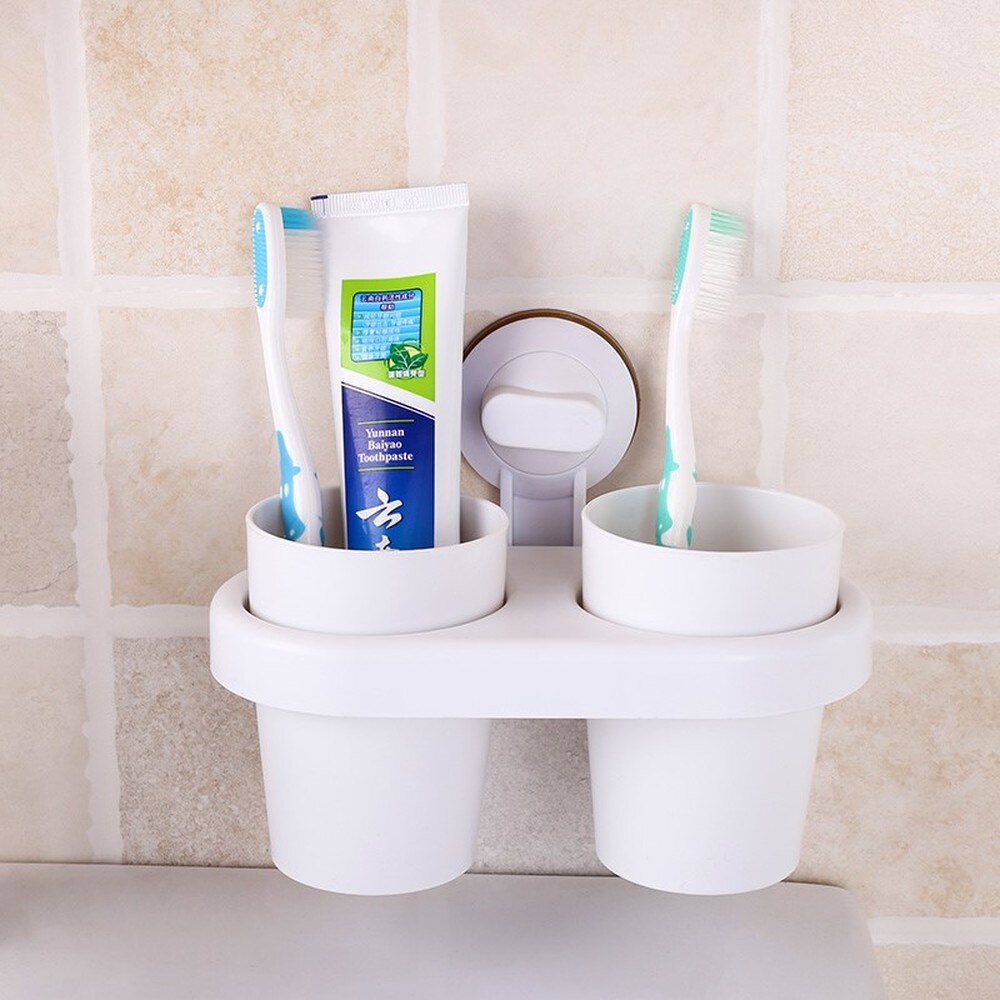Seamless suction suction cup type toothbrush holder couple double mouth cup brush tooth cup bathroom toothpaste holder LO720340