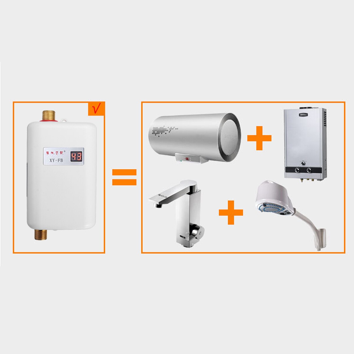 110/220V 3800W Tankless Electric Water Heater Bathroom Kitchen Instant Water Heater Temperature display Heating Shower Universal
