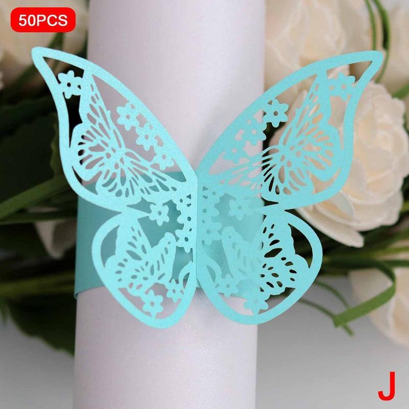 50pcs 13 Colors Hollow Butterfly Napkin Rings Holders Cut Paper Hotel Birthday Wedding Xmas Party Napkins Rings Holders: J