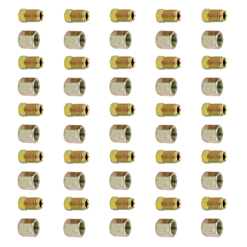 25 Sets Galvanized Iron Fittings Brake Pipe Nuts for 3/16" Brake Line Tubes