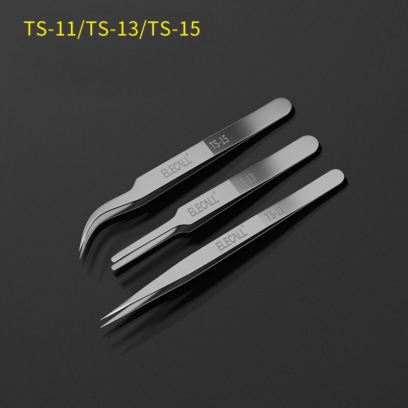 Anti-static Tweezer ESD Stainless Steel Tweezers Maintenance Tools Industrial Precision Curved Straight Tweezers DIY: stainless steel 3pcs