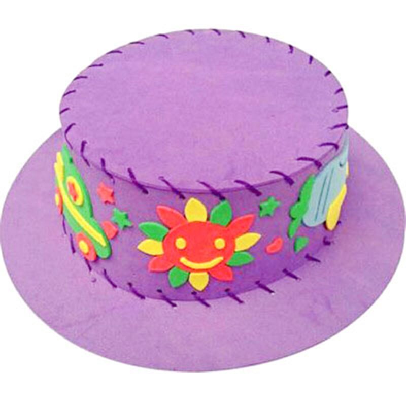 Chapeau tissé en papier mousse EVA créative, 1 pièce, motifs de fleurs et d&#39;étoiles, Art de maternelle, bricolage pour enfants, jouets artisanaux, décorations de fête,: Purple