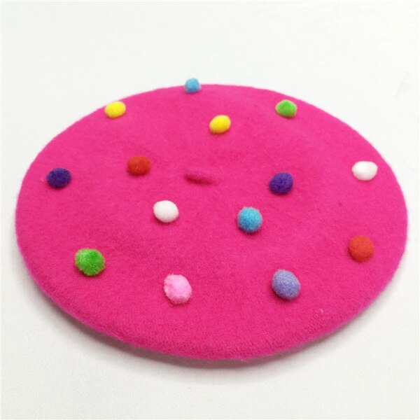 Boina de lana de invierno para niña, gorros cálidos Vintage para niños, boina plana para niñas, boina para mujeres, sombrero de invierno, traje para 3-6 años: rose