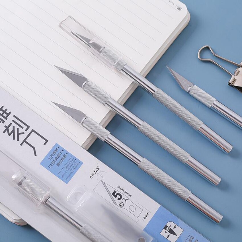 1 Set Utility Knife With Blades, DIY Carving Knife Photo Paper Cutter Pen Knives Stationery Tools School Art Engraving Cutter