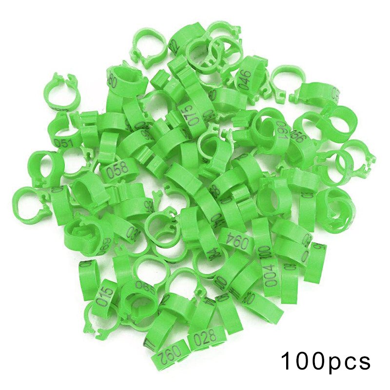 100pcs Numbered Birds Leg Bands 8mm Poultry Leg Foot Rings for Chickens Doves Pigeons 001-100 E2S: Green