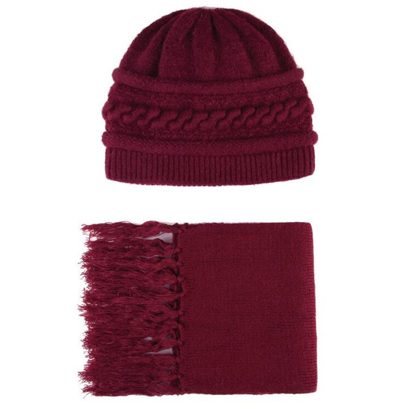 Lã de malha chapéu feminino inverno quente elegante cachecol avó mãe presente natal meia-idade idosos feminino moda boné h7165: Vermelho