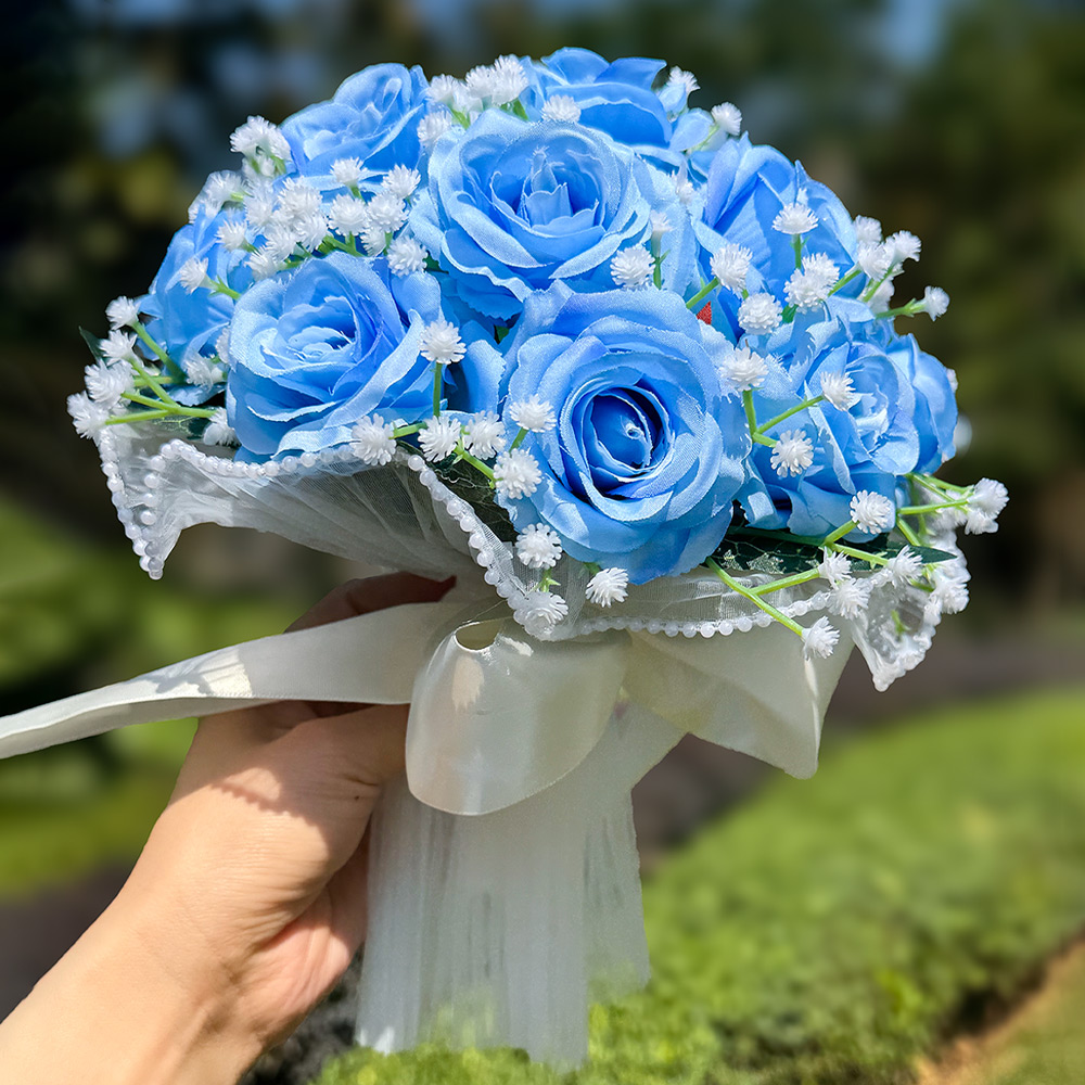 Babysbreath-Rosensträuße für sterben Braut, künstlicher Blumenstrauß für Hochzeiten Ich bin Freien, Valentinstag, Verlobungsfeiern: Blau