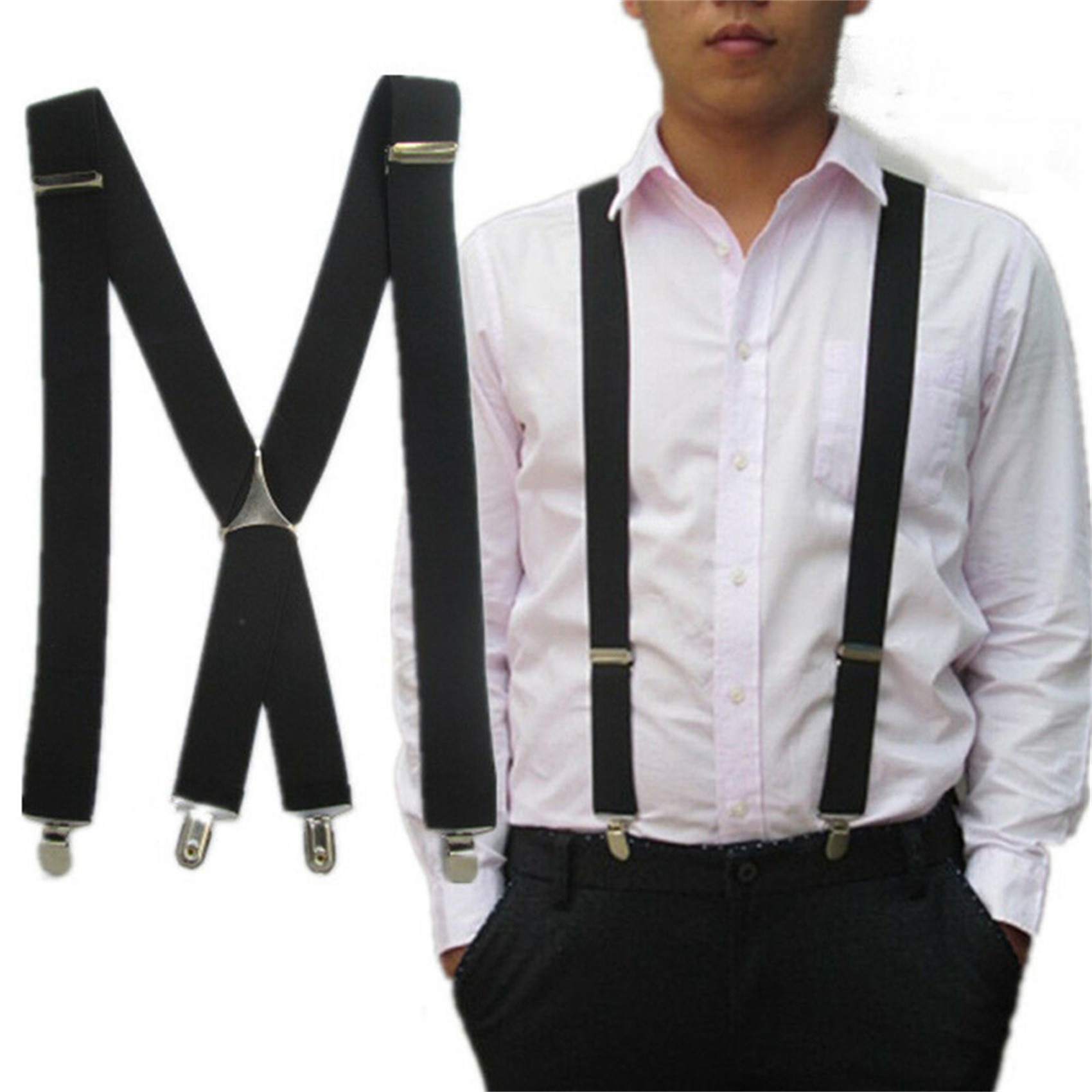 Tirantes elásticos ajustables con espalda en X ancha para hombre, 1 unidad, con Clips metálicos resistentes, a la