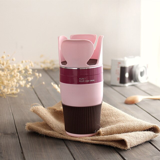Portabotellas para coche multifunción, portabotellas giratorio, soporte para vasos, gafas de sol, organizador de teléfono, almacenamiento, accesorios de Interior de coche: Pink