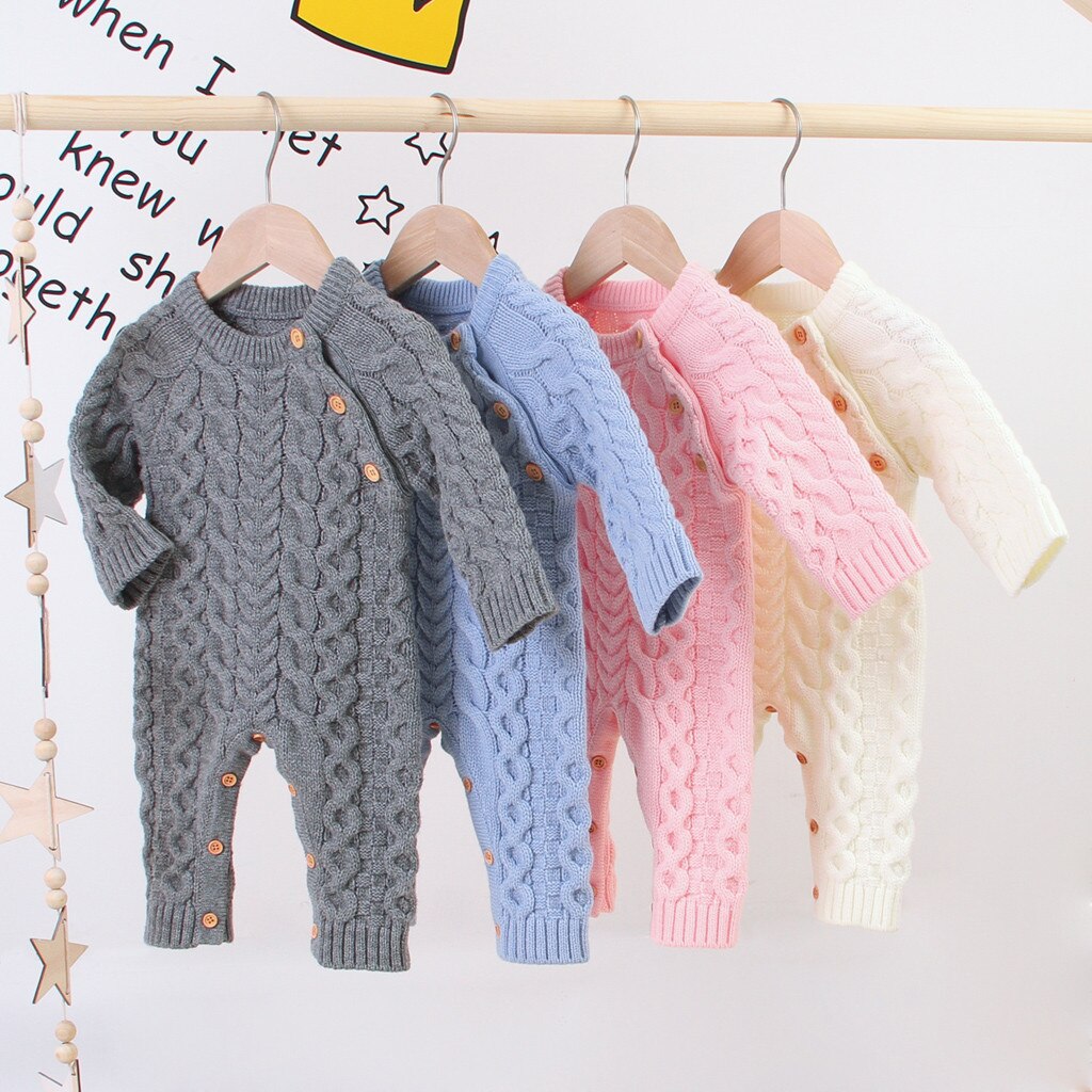 Monos para recién nacidos a la para bebés y niñas, suéter con botones de punto, mono de manga larga, traje infantil cálido @ 47