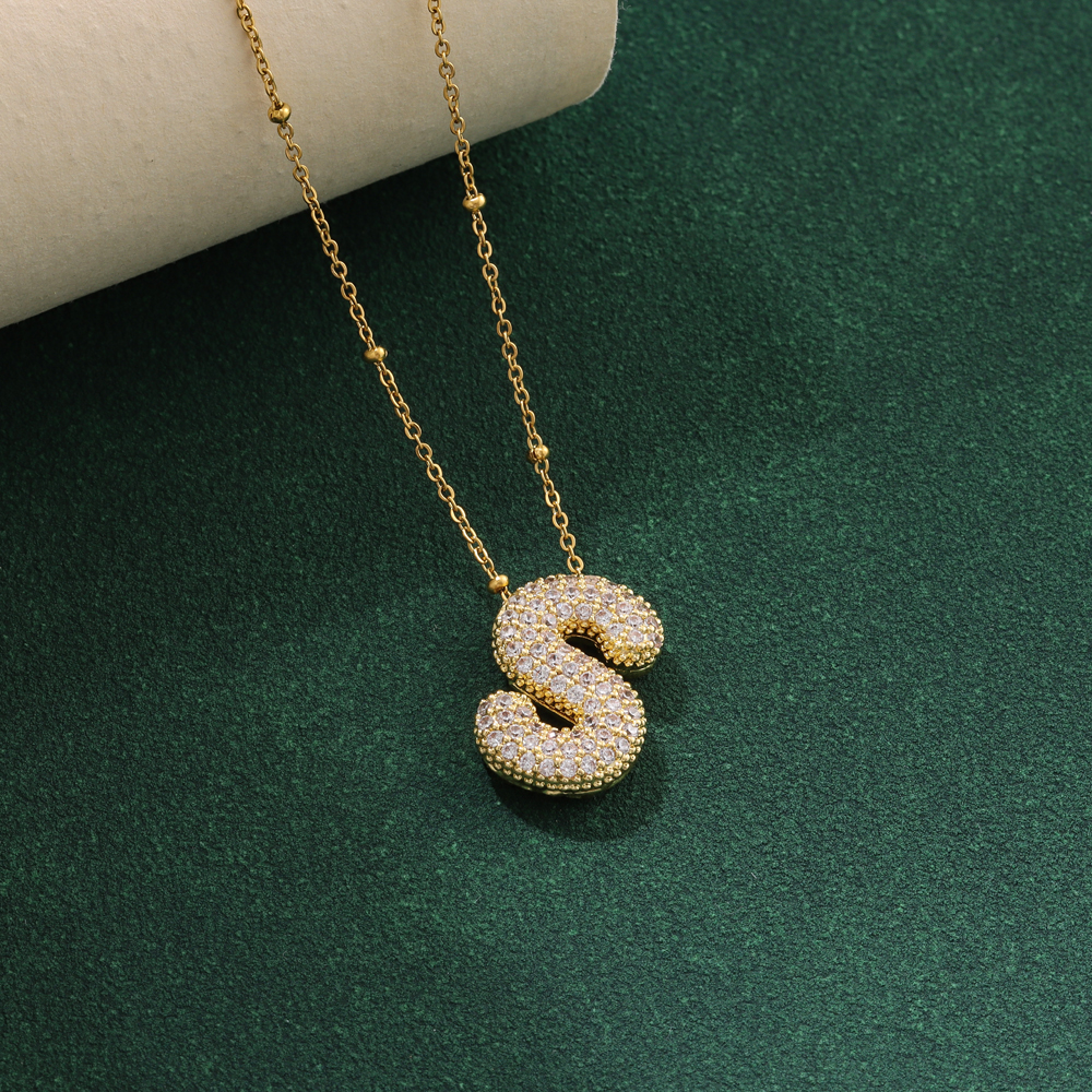 Neue Luxus Zirkon Kristall 26 Englisch Buchstaben Edelstahl Halsketten Für Frauen modisch Weibliche Halsband Kette Schmuck: Antikes Gold überzogen