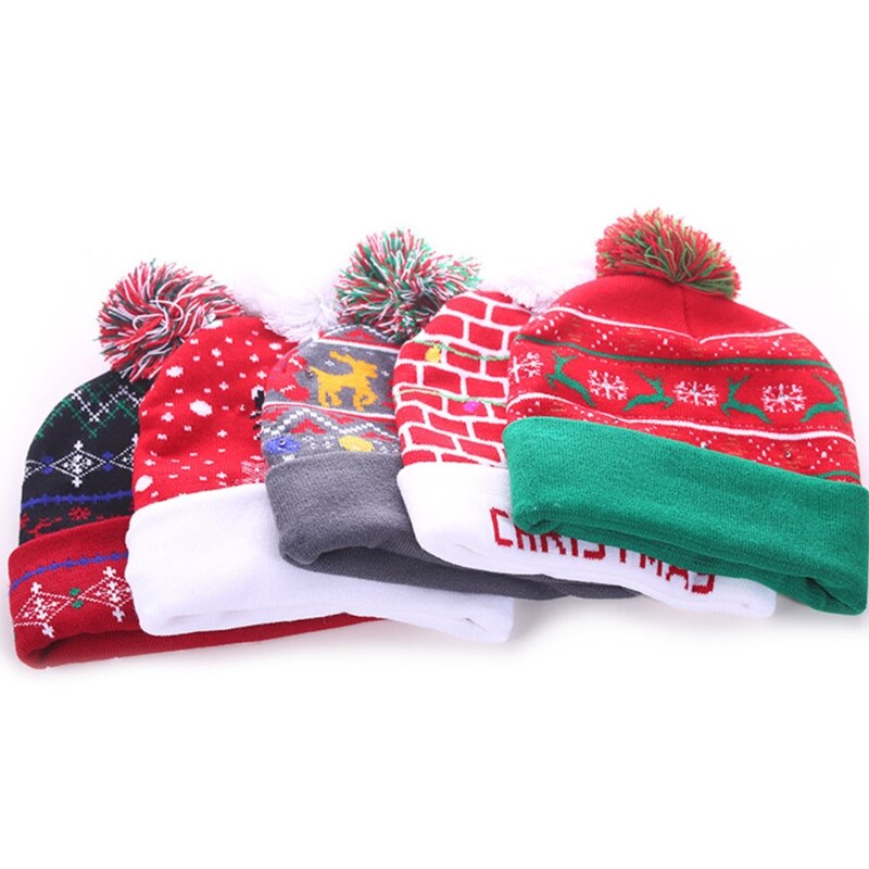 Gorro de lana de punto con luz LED de Navidad gorro de calavera destellante de Reno para de árbol DXAE