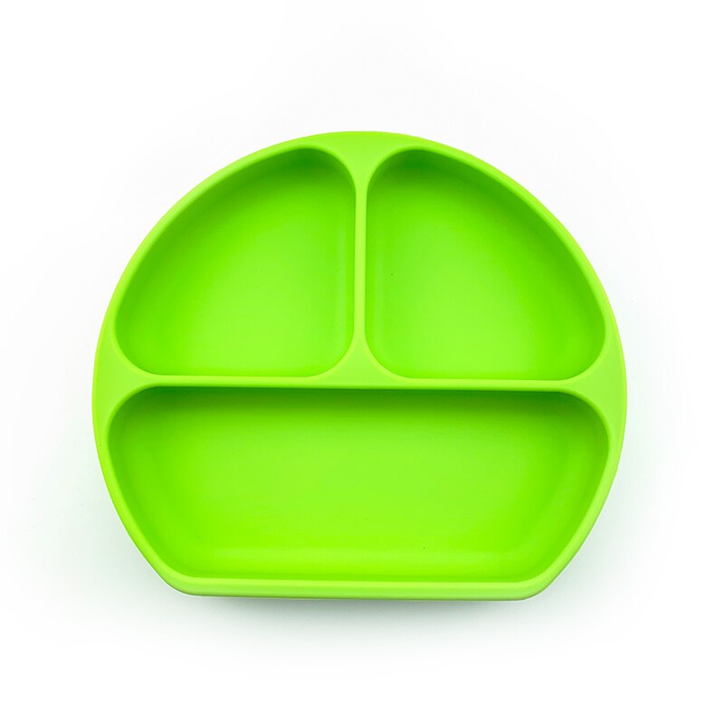 Children&#39;s dishes baby Silicone Sucker Bowl Baby placemat Tableware Set Smile Face Baby Tableware Set kids plate: Green