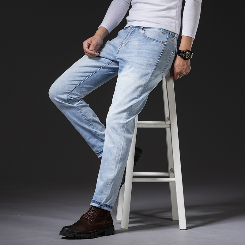 Spring Autumn Men's Slim Slim Straight Jeans Men's Stretch Skinny Jeans Casual Korean Men's Retro Denim Trousers