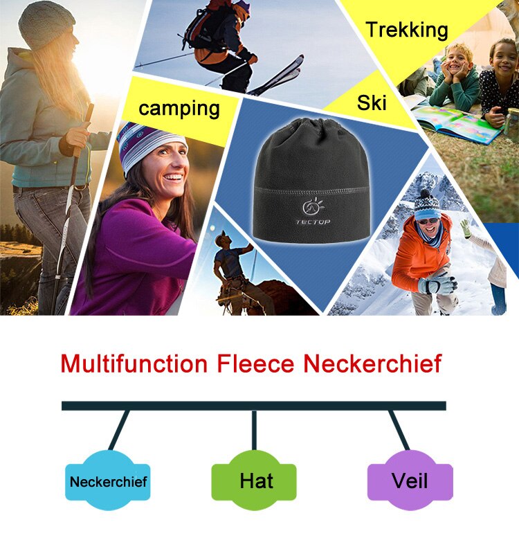 Tectop kvinder mænd vinter varm multifunktionel sport cap halstørklæde teenager udendørs fleece rejse trekking camping ski hat  ah007