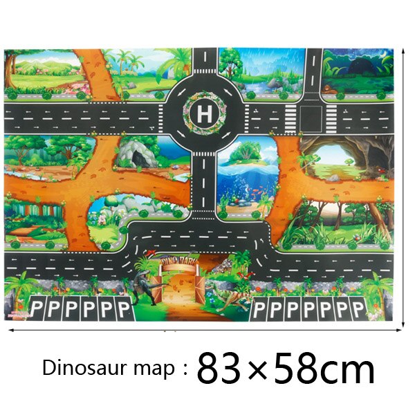 Nuovo 130X100 CM Nordic giocattolo neve tappeti per auto mappa giochi per bambini coperta di zona pad urban road map gioco pieghevole costruzione di parcheggio: Dinosaur map 83x58