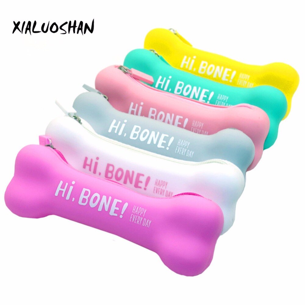 1 Uds. Caja de lápices bolígrafos de Gel de sílice en forma de hueso, colores de caramelo creativos, estuche de lápices para estudiantes, bonitos suministros escolares