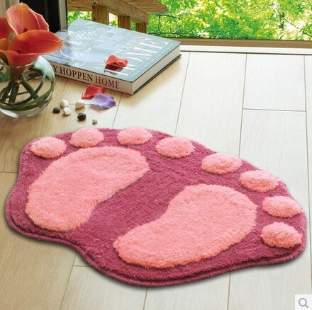 Tapete para puerta de baño con huellas de Pies Grandes, alfombrillas para pies, alfombra para el hogar,: Rosa