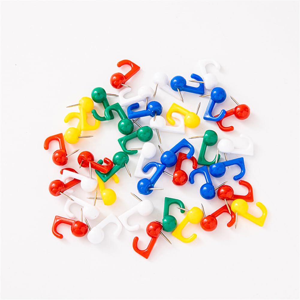50pcs Push Pin Hooks Plastic Heads Cork Board Hooks Decorative Hanging Hook for Bulletin Board Home Office School Supplies