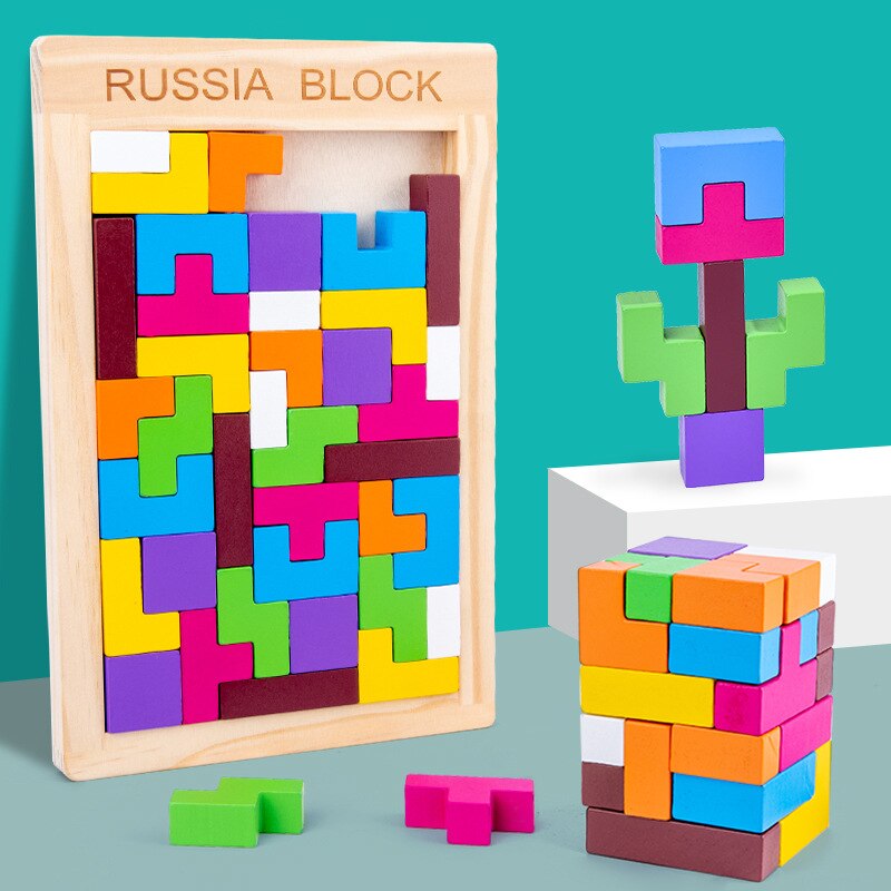 Per bambini In Legno Giocattoli Educativi Gioco di Puzzle Tetris Cubi Puzzle Del Bambino Giocattoli Per Bambini Delle Ragazze Dei Ragazzi Bambini Tetris Puzzle di Magia Tangram