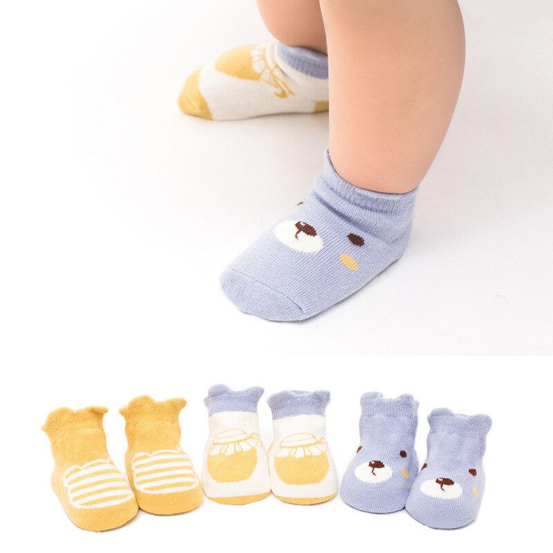 3 Pairs/Lot Baby Socks With Grip Kids Cute Stereo Animal Cartoon Loose Toddle Boys Girls Anti Slip Socks Floor Crawling Socks