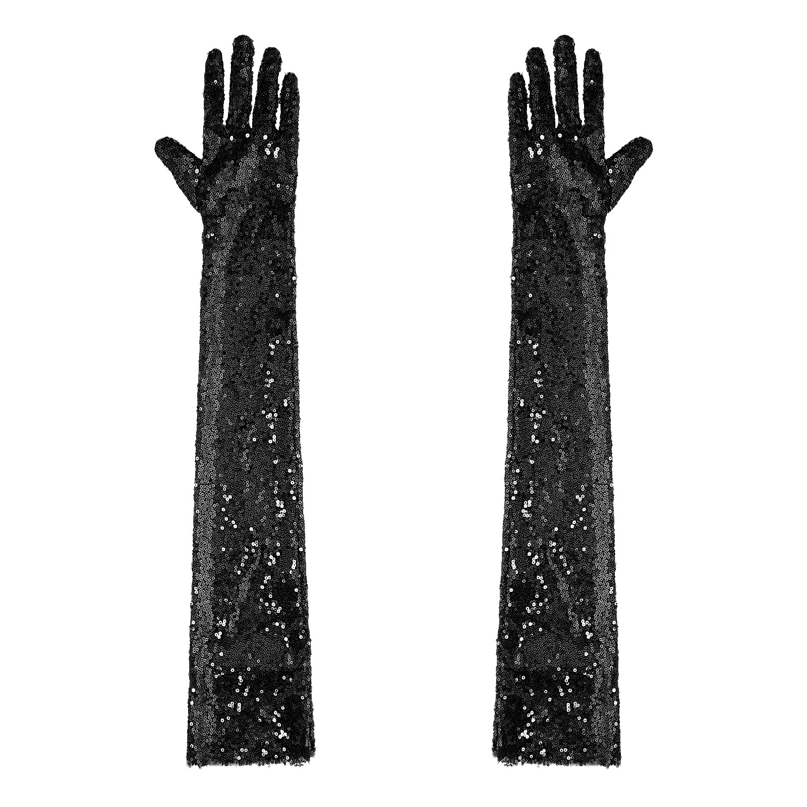 Damen 1920er Jahre lange Handschuhe Oper Finger Ellenbogen Länge lange Handschuhe glänzende Pailletten Mesh lange Handschuhe Rave Fäustlinge Ellenbogen Länge Vintage: Black