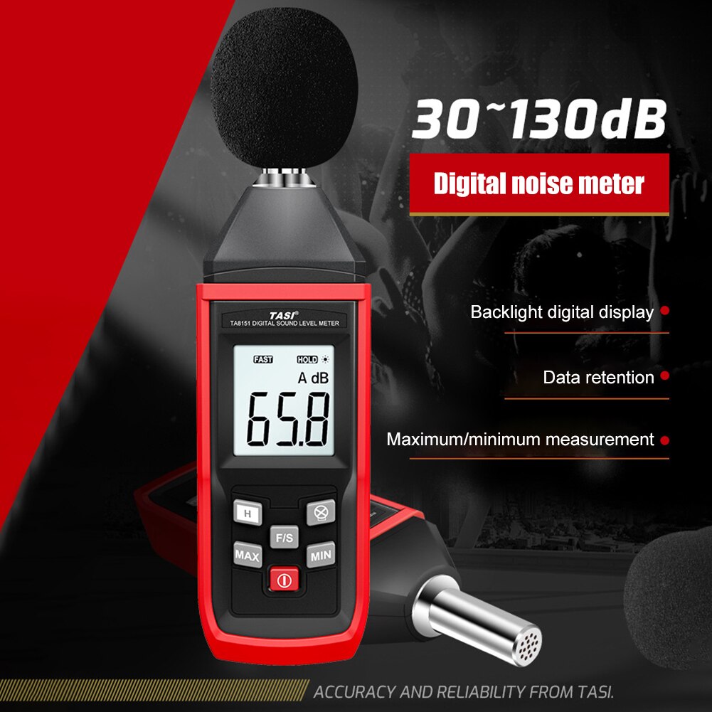 TA8151 LCD Noise Tester Measuring Instrument 30-130dB dB Meter Digital Audio Sound Level Meter Decibel Monitor with Backlight