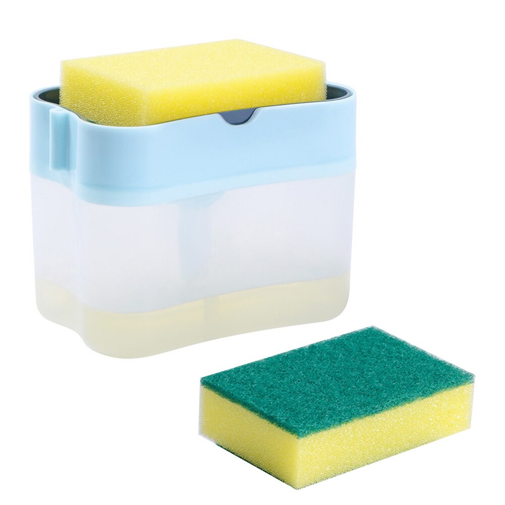 Küche Seife Spülmittel Presse Spender Container mit Reinigung Pads: Blau