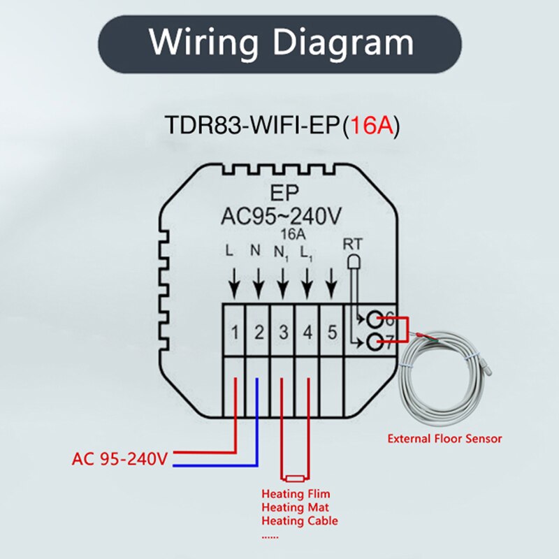 Beok – Thermostat WIFI pour maison intelligente, rond Tuya, pour chauffage au sol, régulateur de température, 220V, noir, Alexa Google Home: Electric Floor(16A) / WIFI