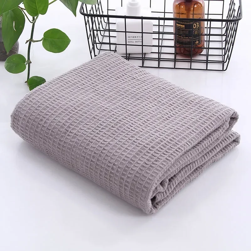 Pure Cotton Honeycomb Waffle Blanket Simple Solid Color Breathable Lunch Break Multifunctional Blanket Air Conditioning Blanket: Light Grey