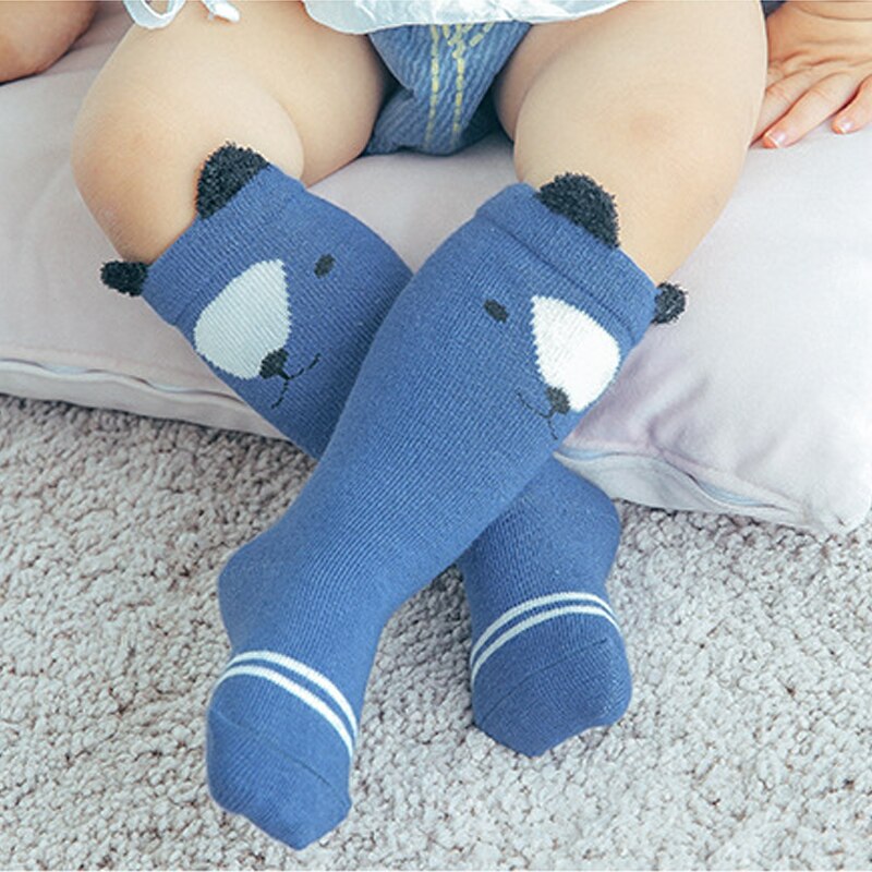 Chaussettes en coton pour bébés | 3 couleurs, bas pour bébés et -né, couettes hautes et aux genoux, pour garçons et filles, de dessin animé